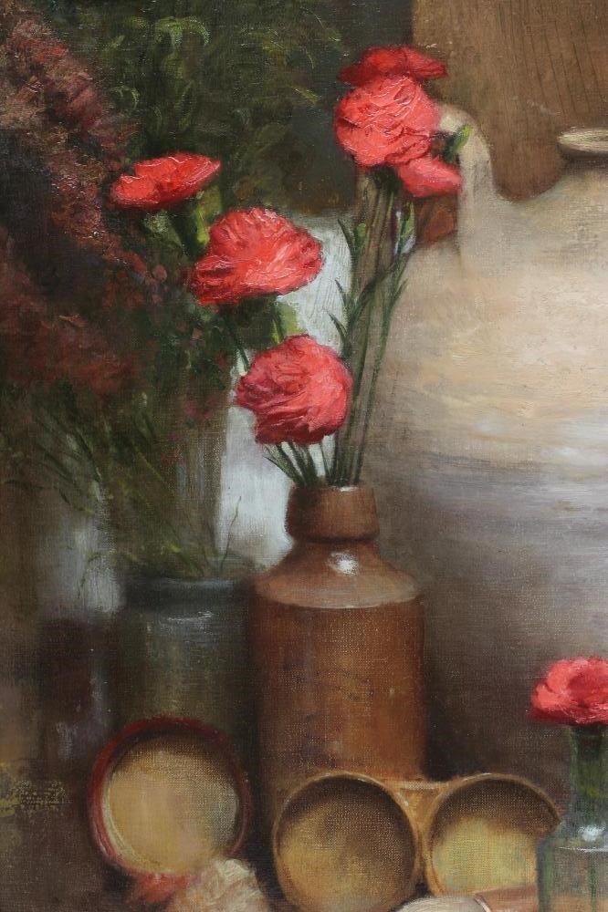 Bohuslav Barlow (Born 1947) Still life with Carnations and Earthenware Pots Image