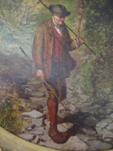 Circle of George Cole (1810-1883) Fisherman beside a River, oil on canvas, (tondo), 12 1/2" Image