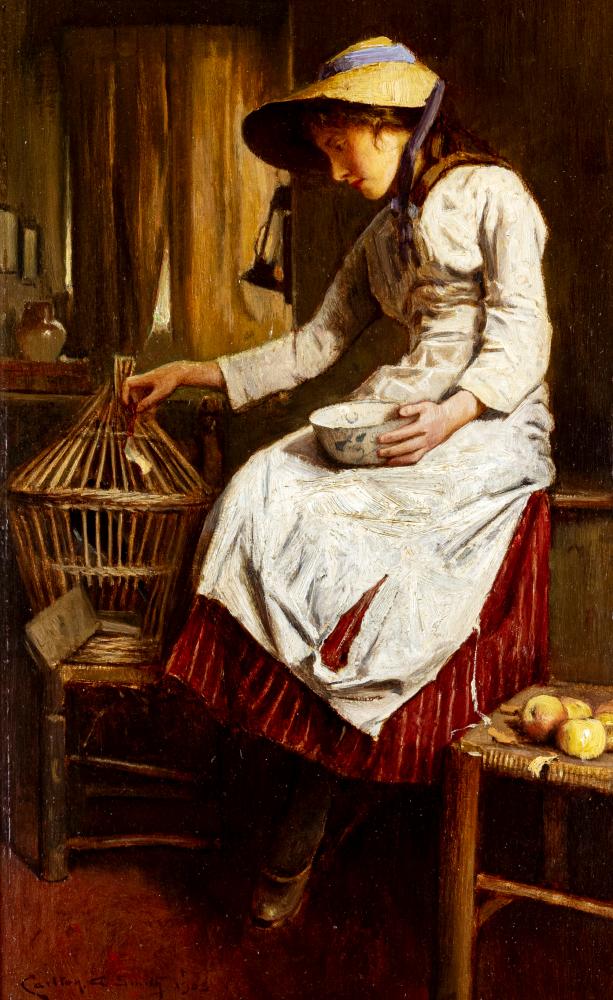 Carlton Alfred Smith (1853-1946) Feeding the Jackdaw, signed and dated 1905 lower left, oil on panel Image