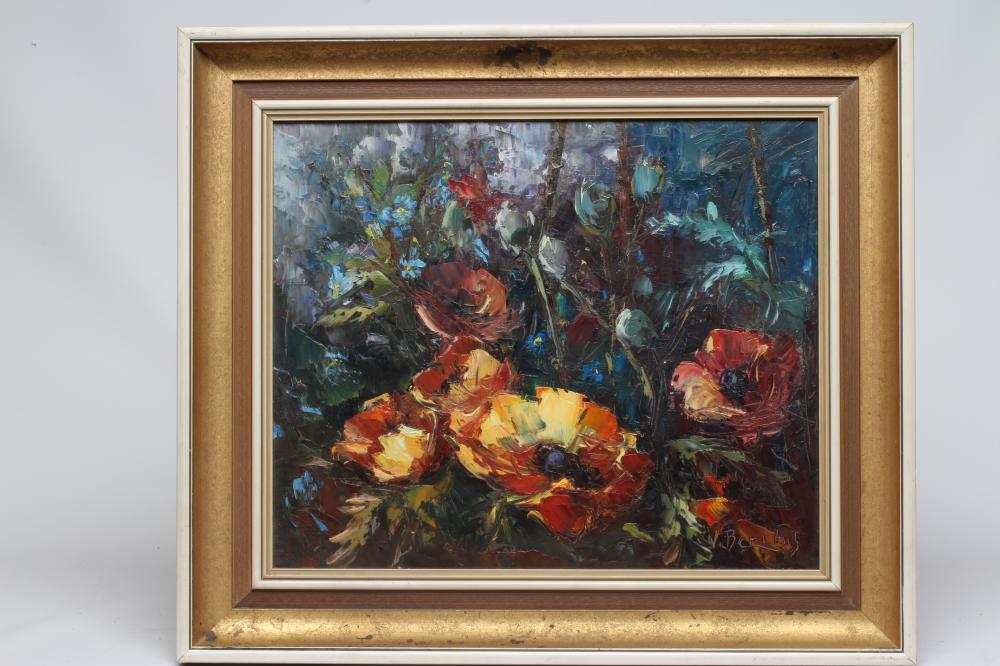 Valter Berzins (1925-2009) Floral Study, signed lower right, oil on board, 14" x 17 1/2", modern Image
