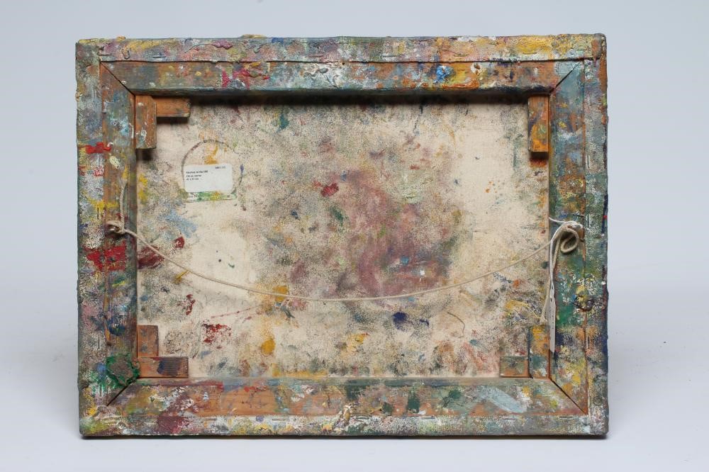 Kitty North (Born 1963) Meeting on the Hill, artists label verso, oil on canvas, 12" x 16", Image