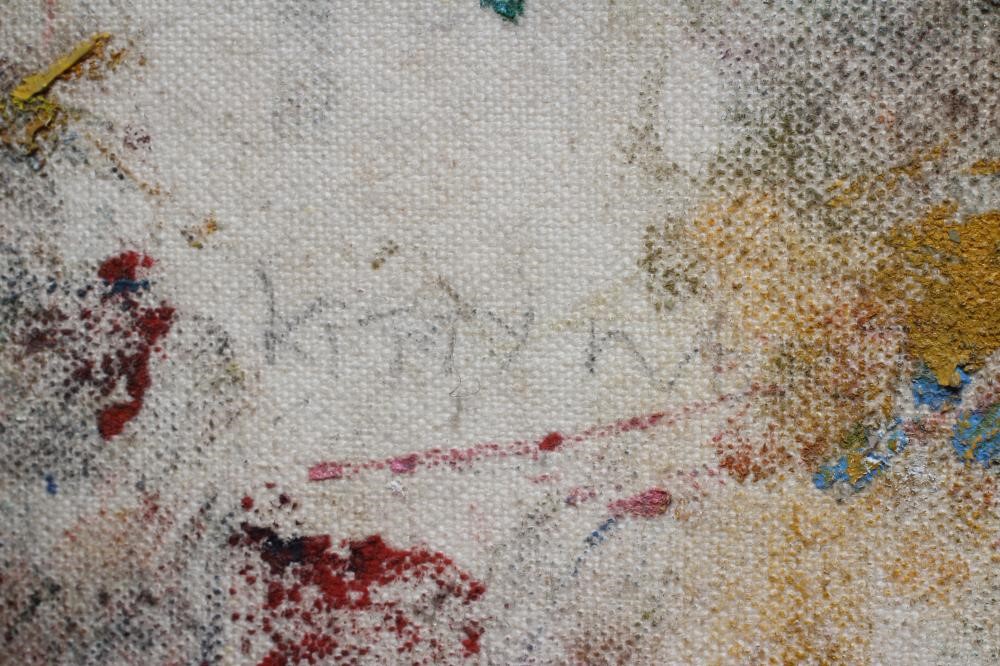 Kitty North (Born 1963) Meeting on the Hill, artists label verso, oil on canvas, 12" x 16", Image