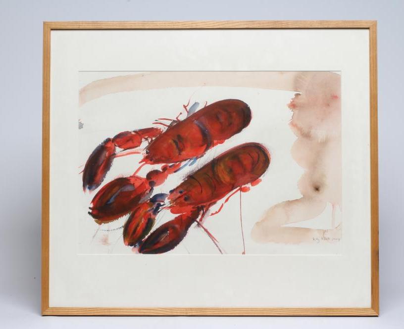 Kitty North (Born 1963) Lobsters, signed lower right and dated 2004, watercolour, 14" x 20", pine Image