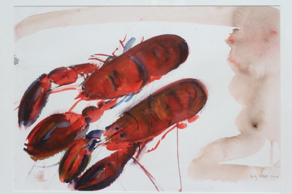 Kitty North (Born 1963) Lobsters, signed lower right and dated 2004, watercolour, 14" x 20", pine Image
