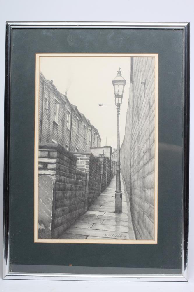 Stuart Walton (Born 1933) Back Street, Bradford, signed and dated 82 lower right, pencil, 15" x 9 Image