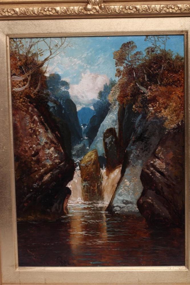 Clarence Roe (1850-1909) Views of River Gorges, a pair, each signed lower left, oil on canvas, 15" x Image