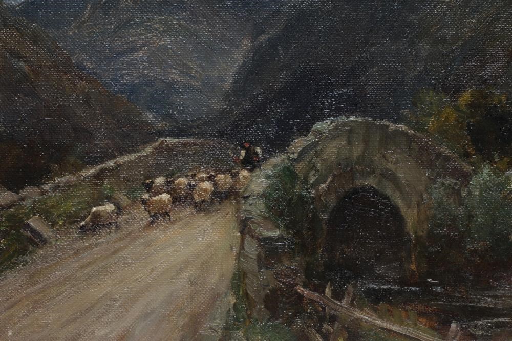 Owen Bowen (1873-1967) Sheep being driven over a Bridge Image