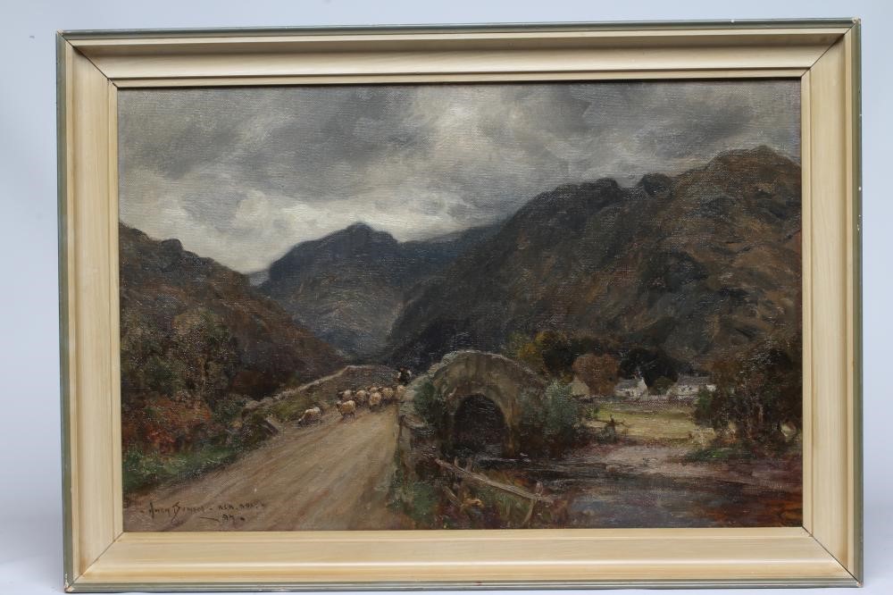 Owen Bowen (1873-1967) Sheep being driven over a Bridge Image