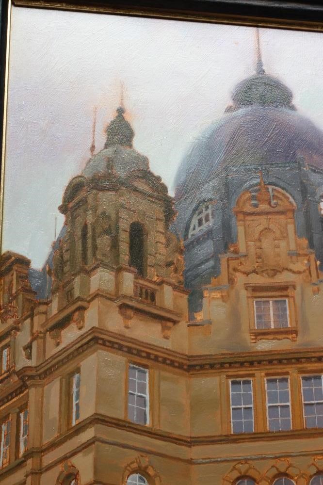 Alan Flood (Born 1951) Kirkgate Market, Leeds, signed lower right, acrylic on board, 24" x 10 1/2", Image