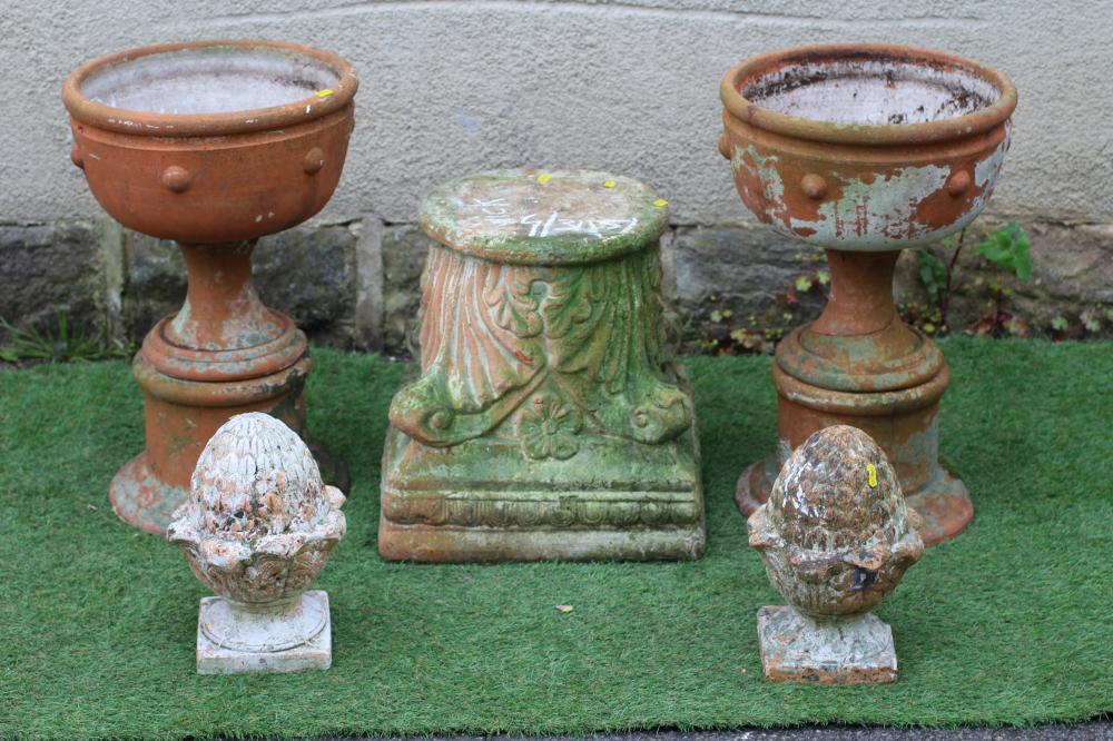 A PAIR OF TERRACOTTA URNS of plain circular form Image
