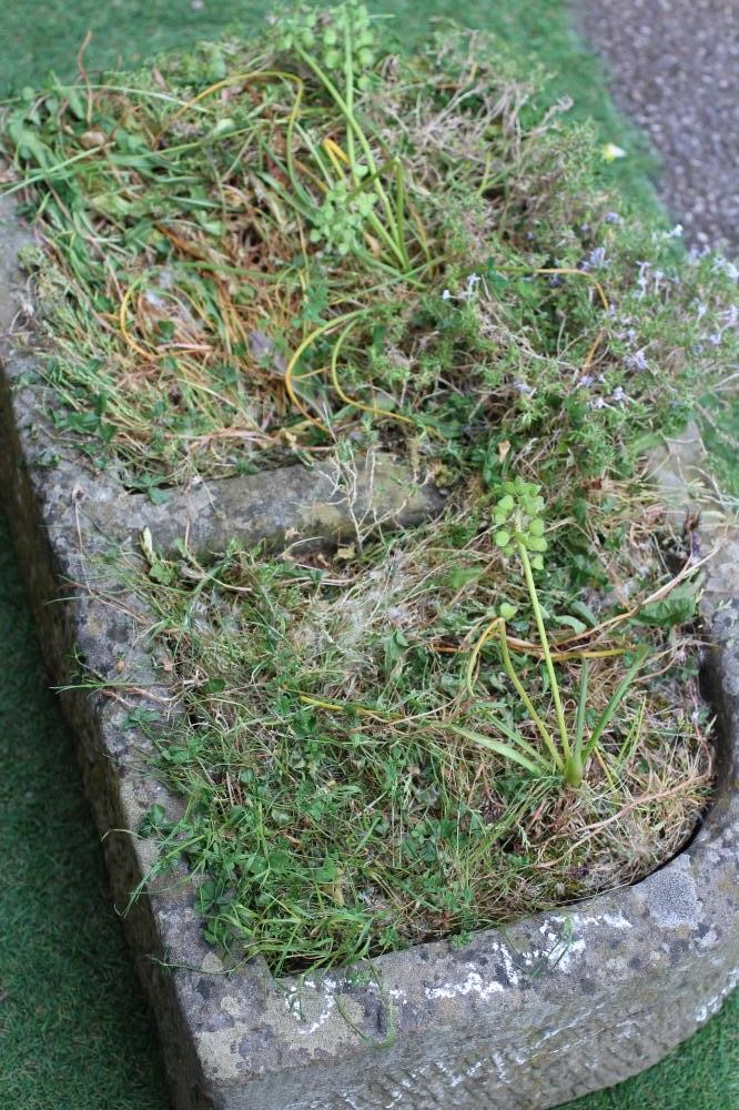 A SANDSTONE TROUGH of well cut D form with central division, 29" x 17" x 8 3/4" (Est. plus 24% Image