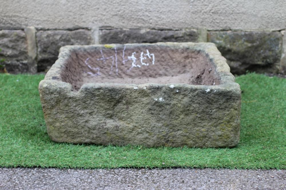 A SANDSTONE TROUGH of well cut shallow square form, 25" x 8" (Est. plus 24% premium inc. VAT) Image