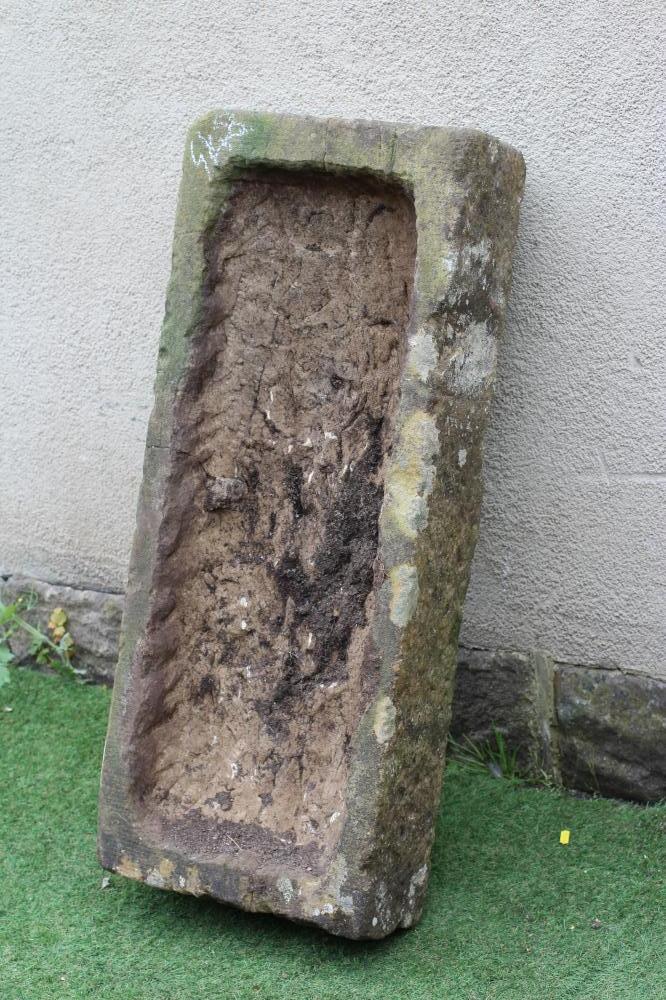 A LARGE SANDSTONE TROUGH of well cut oblong form, 42" x 17 1/2" x 9 1/2" (Est. plus 24% premium inc. Image