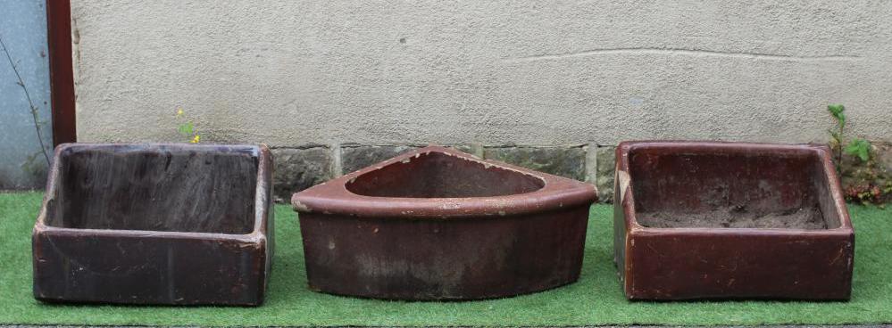 A PAIR OF SALT GLAZED FEEDING TROUGHS of sloping oblong form by The Leeds Fireclay Company Image