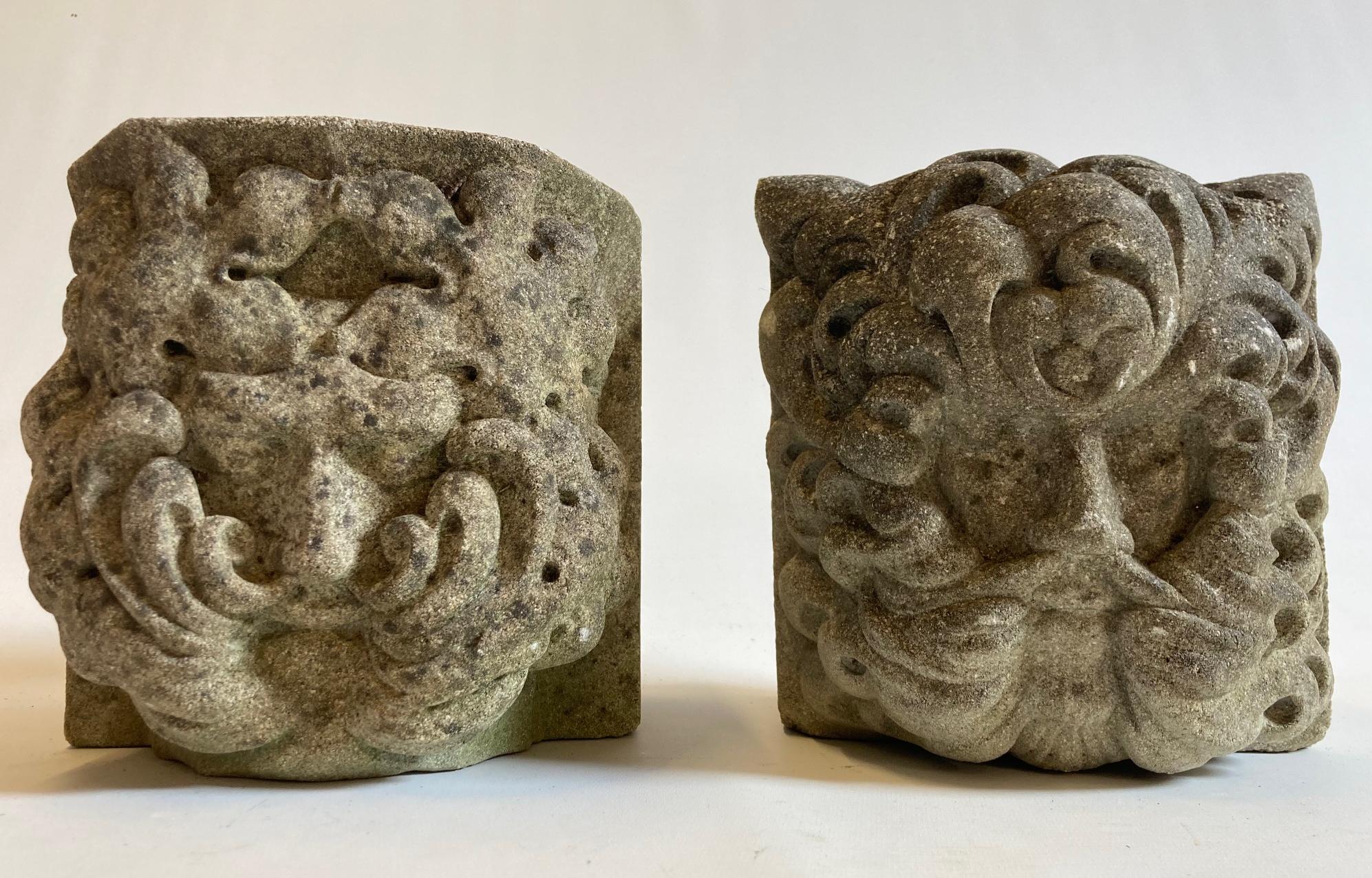 A MATCHED PAIR OF CAST STONE GREEN MAN CORBELS, 8" x 8" x 8" approximately (Est. plus 24% premium Image