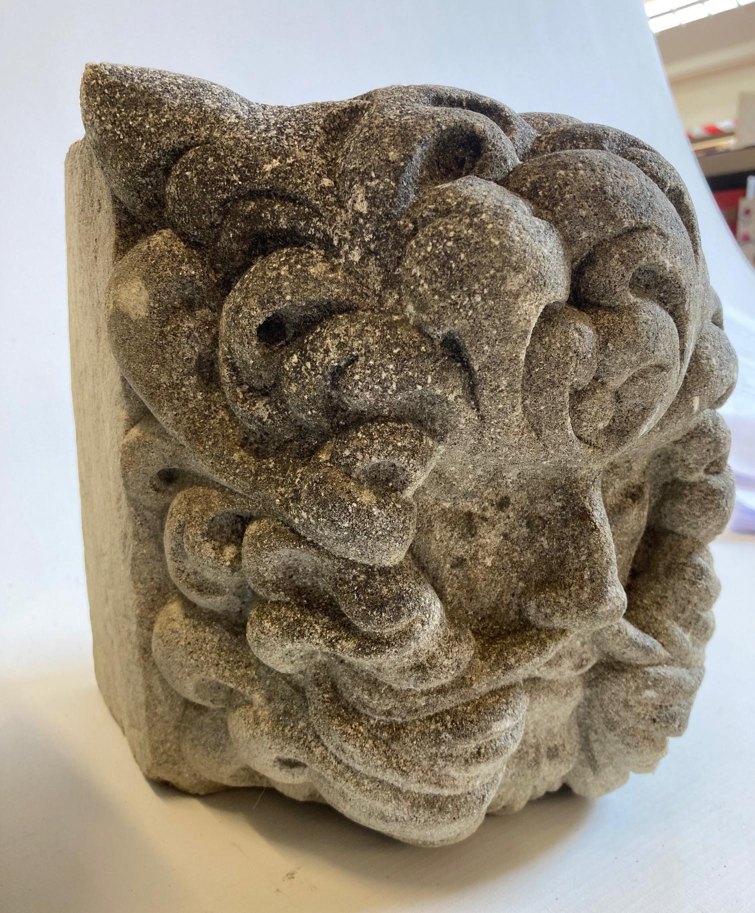 A MATCHED PAIR OF CAST STONE GREEN MAN CORBELS, 8" x 8" x 8" approximately (Est. plus 24% premium Image