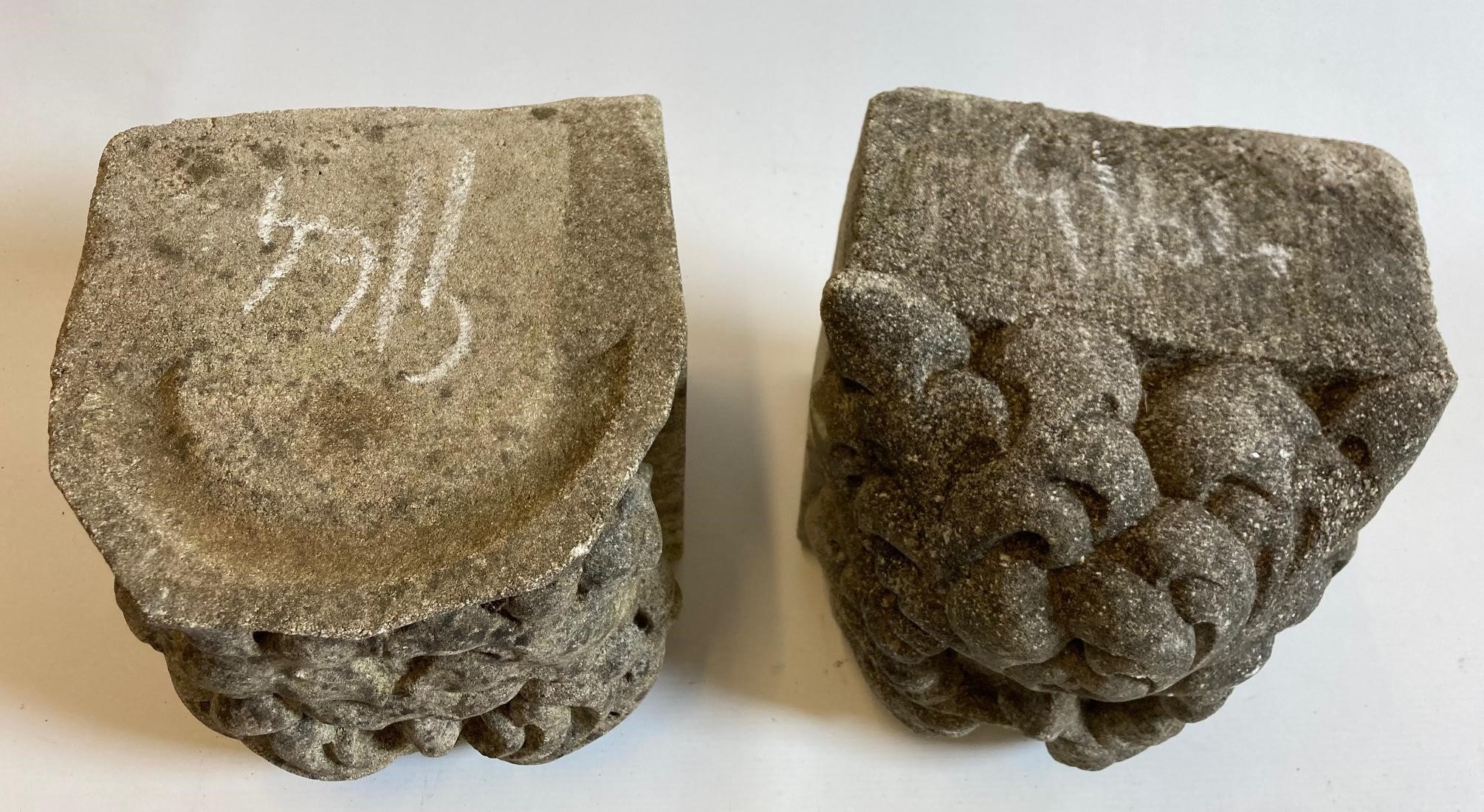 A MATCHED PAIR OF CAST STONE GREEN MAN CORBELS, 8" x 8" x 8" approximately (Est. plus 24% premium Image