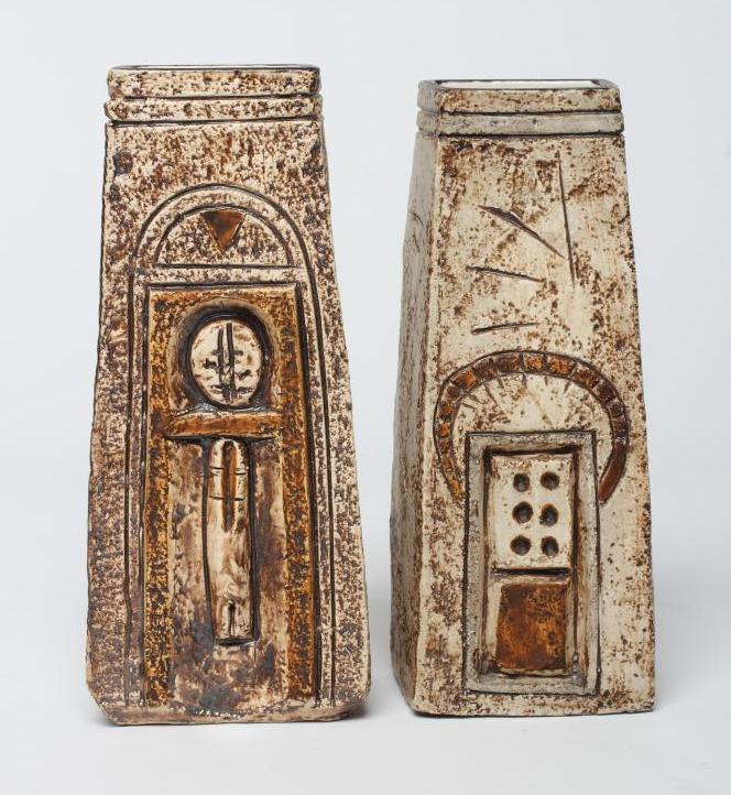 A MATCHED PAIR OF TROIKA POTTERY COFFIN VASES Image