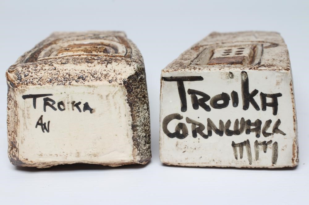 A MATCHED PAIR OF TROIKA POTTERY COFFIN VASES Image