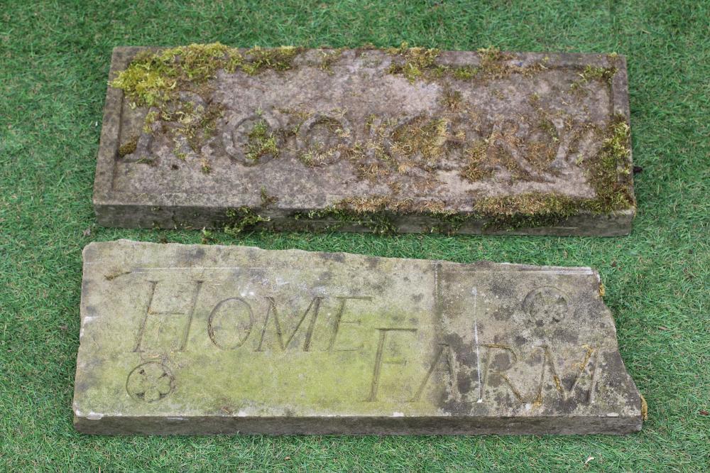 A CARVED SANDSTONE HOUSE NAME PLAQUE of shallow oblong form inscribed "Rookery", 22" x 8", together Image