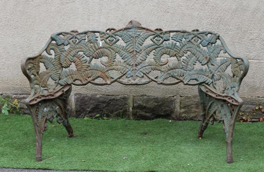 A VICTORIAN COALBROOKDALE STYLE GARDEN BENCH in Fern and Blackberry pattern, lacking slatted wood Image