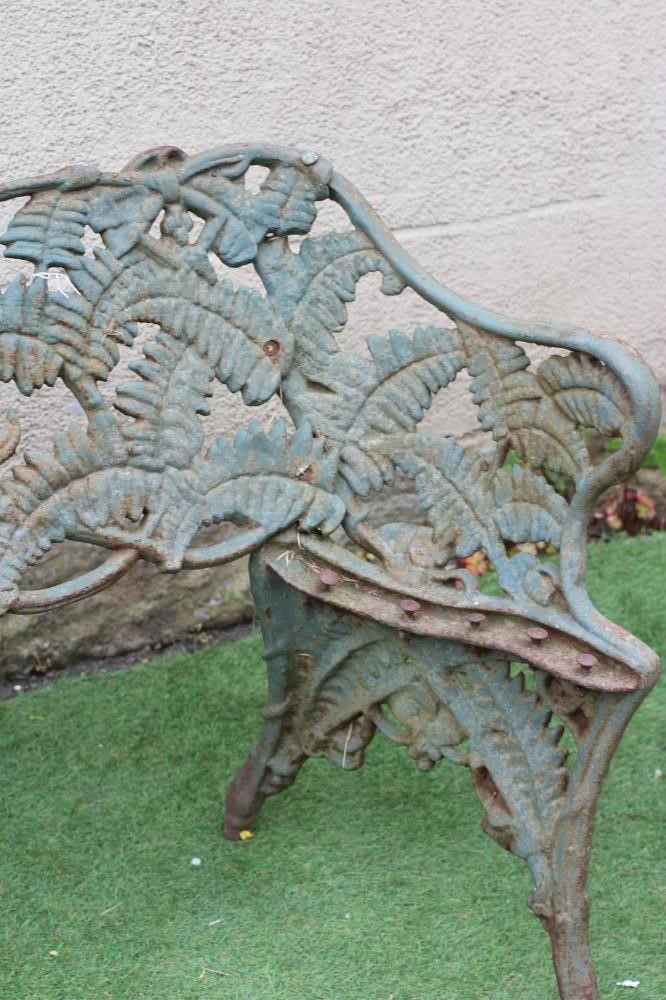 A VICTORIAN COALBROOKDALE STYLE GARDEN BENCH in Fern and Blackberry pattern, lacking slatted wood Image