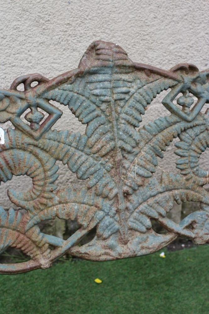 A VICTORIAN COALBROOKDALE STYLE GARDEN BENCH in Fern and Blackberry pattern, lacking slatted wood Image