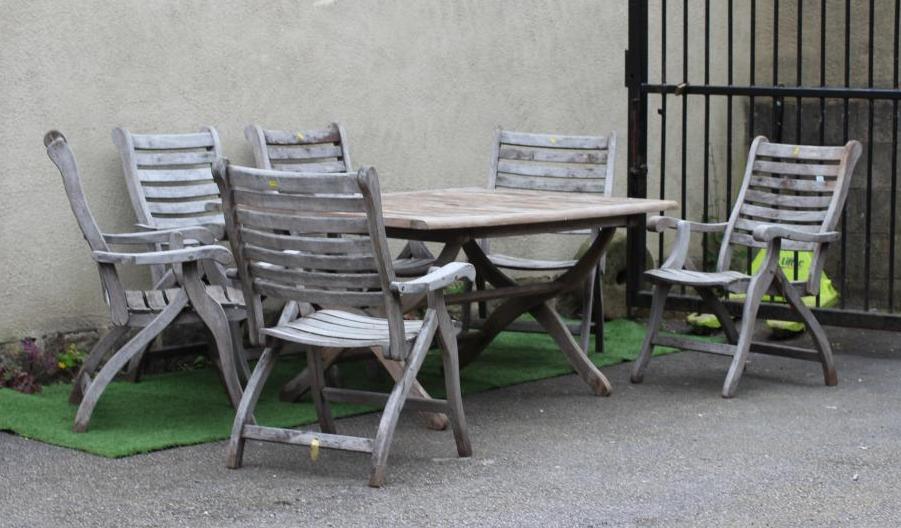 AN ALEXANDER ROSE TEAK DINING SUITE Image