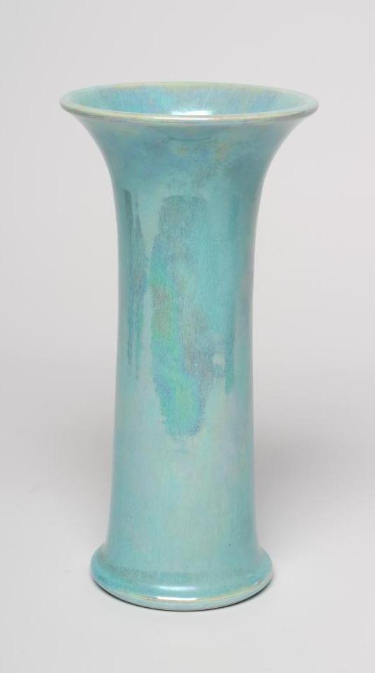 A RUSKIN POTTERY TURQUOISE LUSTRE GLAZED LILY VASE, 1930, of waisted cylindrical form, impressed Image