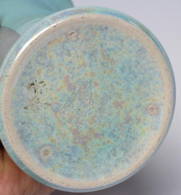 A RUSKIN POTTERY TURQUOISE LUSTRE GLAZED LILY VASE, 1930, of waisted cylindrical form, impressed Image