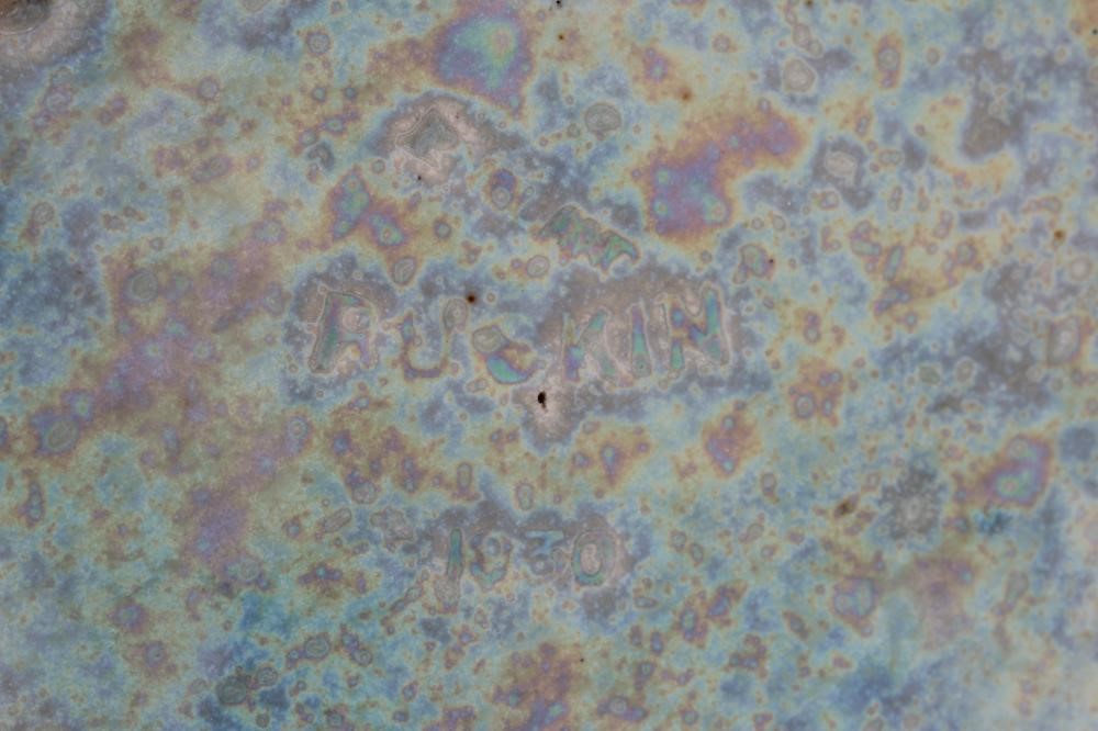 A RUSKIN POTTERY TURQUOISE LUSTRE GLAZED LILY VASE, 1930, of waisted cylindrical form, impressed Image