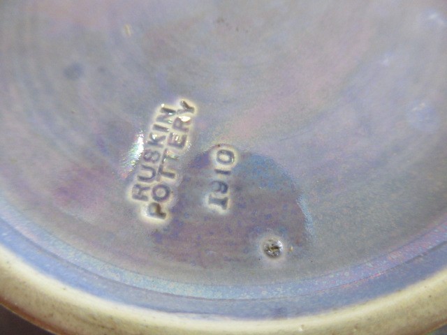 A RUSKIN POTTERY LILAC LUSTRE GLAZED BOTTLE VASE, 1910, impressed mark and date, 11" high (Est. plus Image