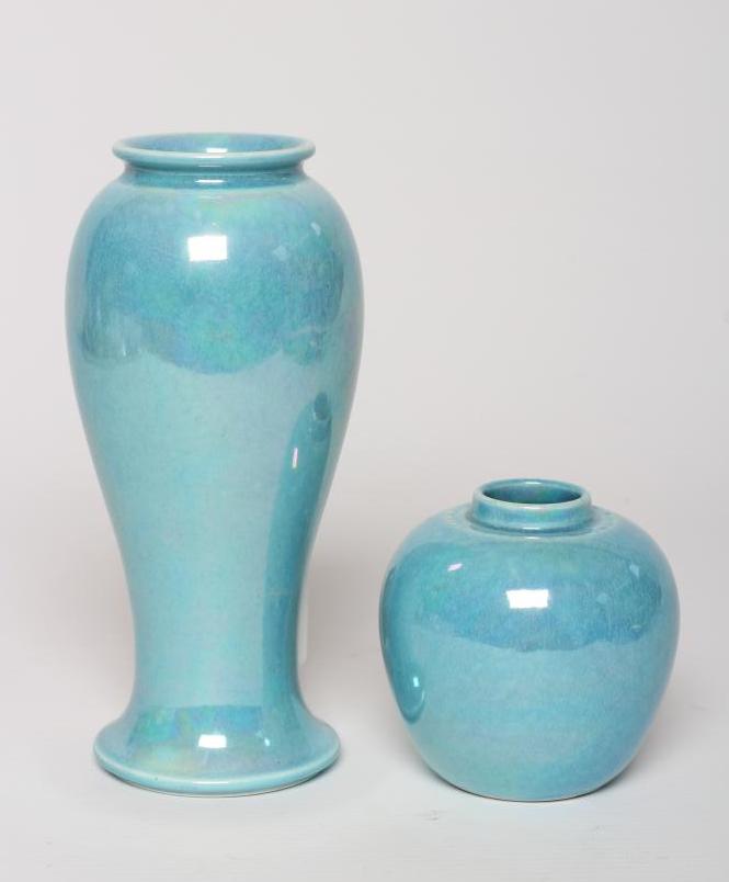 TWO RUSKIN POTTERY TURQUOISE GLAZED VASES, 1922, of inverted baluster form, 6 1/2" high, and Image