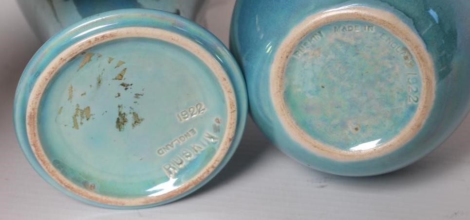 TWO RUSKIN POTTERY TURQUOISE GLAZED VASES, 1922, of inverted baluster form, 6 1/2" high, and Image