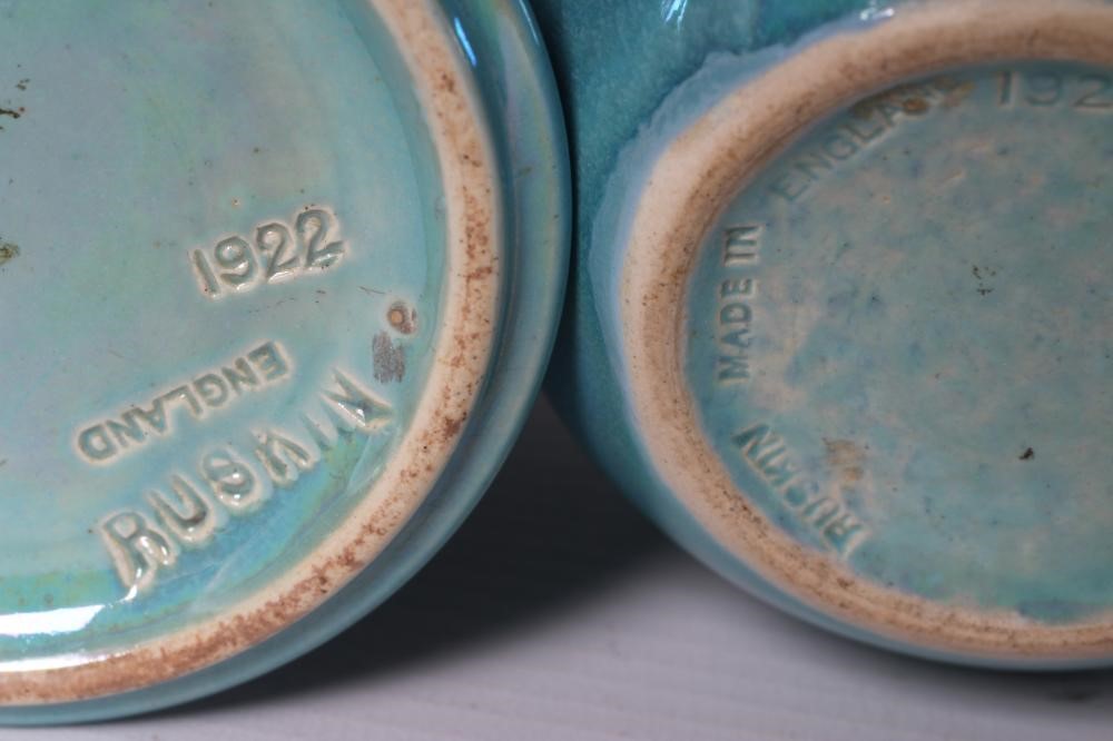 TWO RUSKIN POTTERY TURQUOISE GLAZED VASES, 1922, of inverted baluster form, 6 1/2" high, and Image