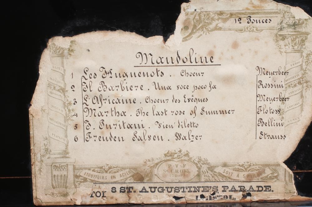 A VICTORIAN MUSICAL BOX playing six airs as detailed on the tune sheet Image