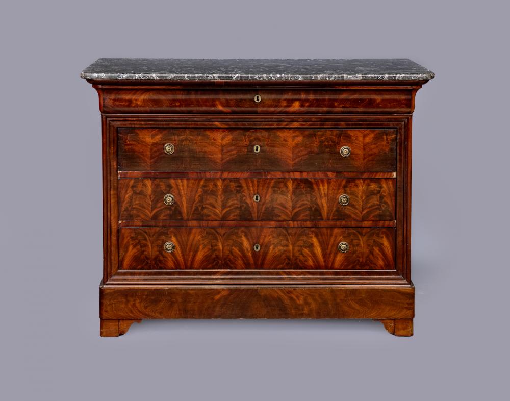 A FRENCH MAHOGANY MARBLE TOPPED COMMODE Image