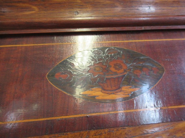 A LARGE GEORGIAN OAK AND MAHOGANY BANDED HOUSEKEEPERS CUPBOARD Image