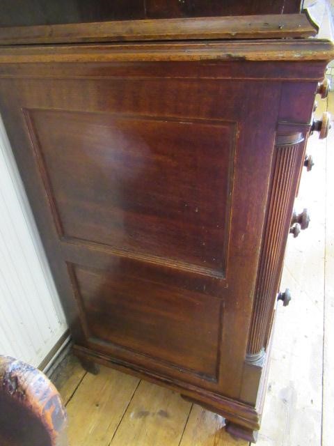 A LARGE GEORGIAN OAK AND MAHOGANY BANDED HOUSEKEEPERS CUPBOARD Image