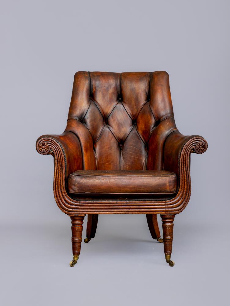 A REGENCY MAHOGANY AND STAINED WOOD BERGERE Image