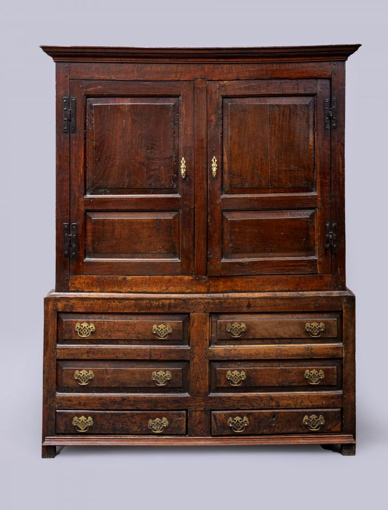 A JOINED OAK PRESS CUPBOARD Image