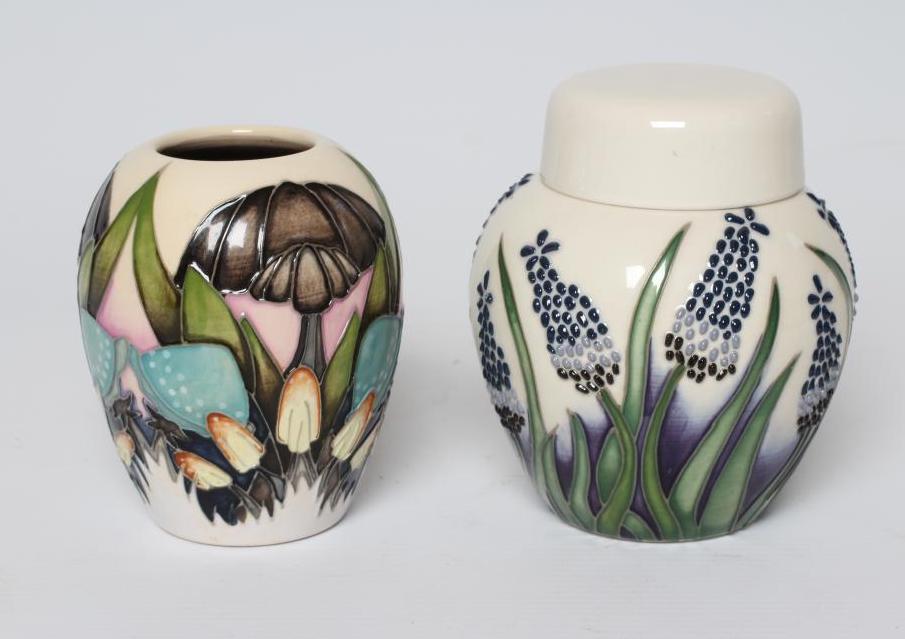 A MOORCROFT POTTERY MUSCARI PATTERN JAR AND COVER Image