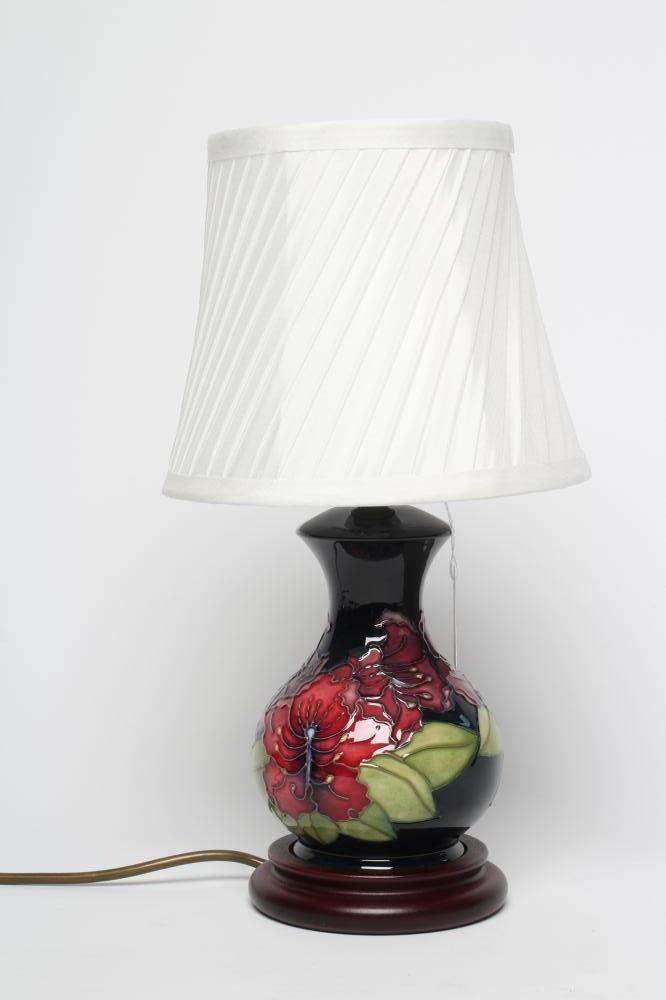 A MOORCROFT POTTERY SPIDER FLOWER PATTERN ELECTRIC TABLE LAMP BASE, modern, of squat baluster form Image
