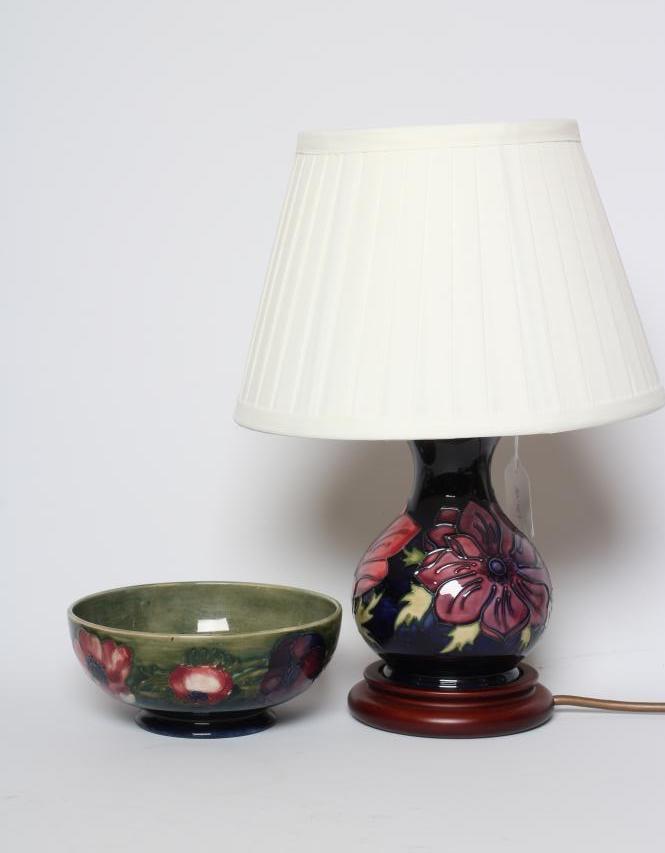 A MOORCROFT POTTERY ANEMONE PATTERN ELECTRIC TABLE LAMP BASE Image
