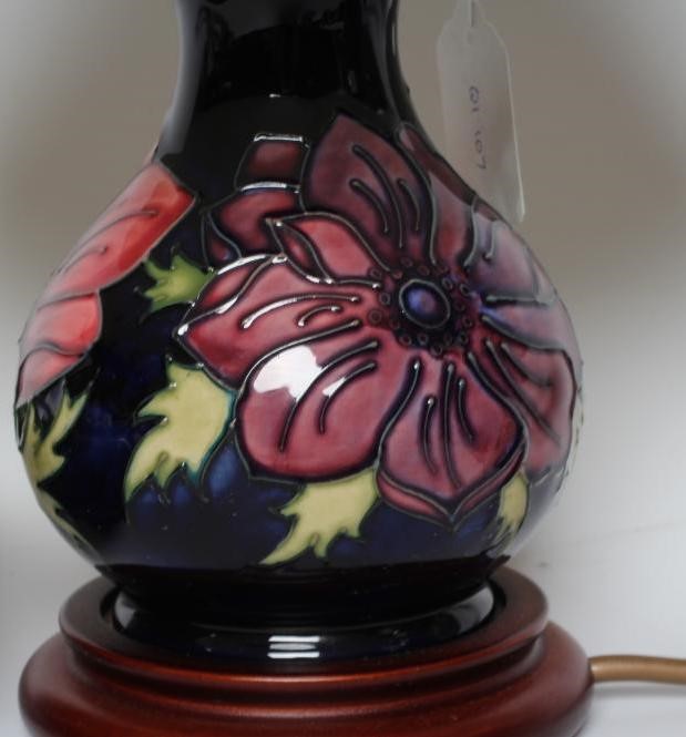 A MOORCROFT POTTERY ANEMONE PATTERN ELECTRIC TABLE LAMP BASE Image
