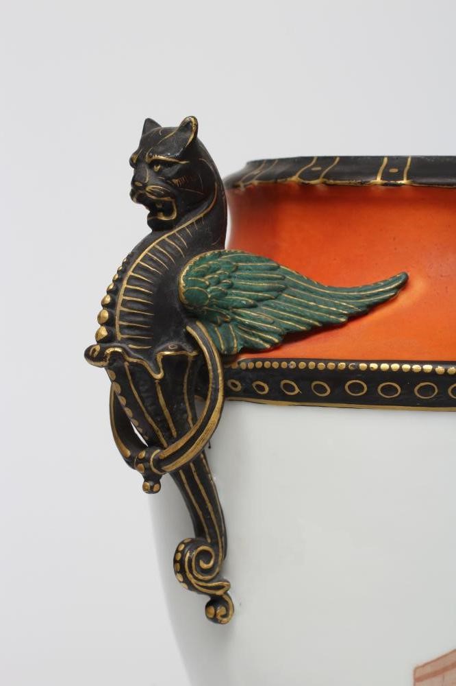 A PAIR OF FRENCH WHITE OPAQUE GLASS EMPIRE STYLE URNS Image