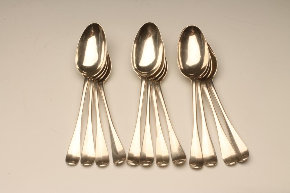 A SET OF TWELVE GEORGE III SCOTTISH SILVER TABLESPOONS Image