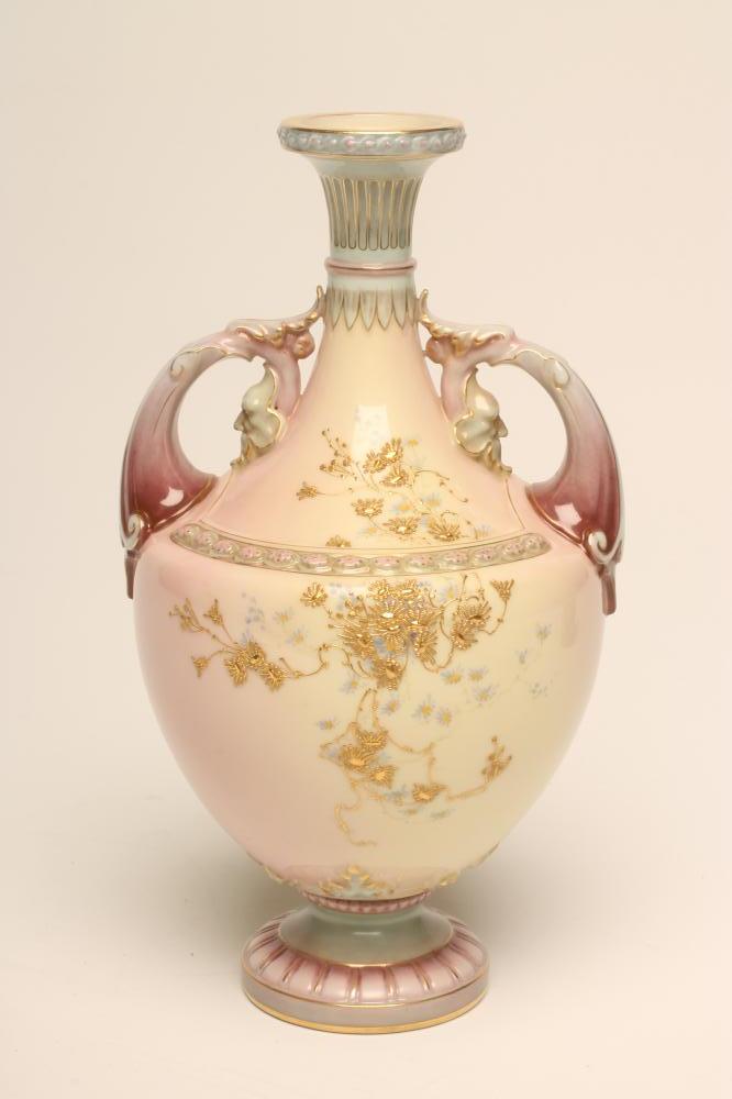 A VICTORIAN ROYAL WORCESTER CHINA "PRISMATIC ENAMELLED" VASE of baluster form with fluted neck Image