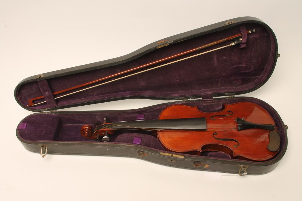 A GERMAN "STRADIVARIUS" VIOLIN with 13 3/4" long two piece back Image