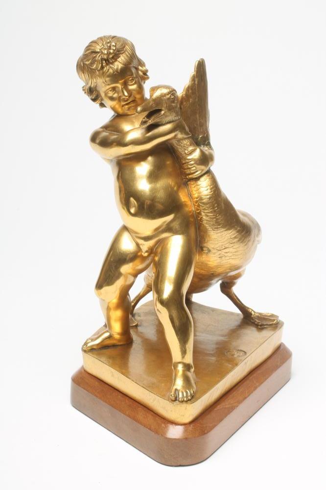 A FRENCH GILT METAL GROUP of The Goose Boy Image